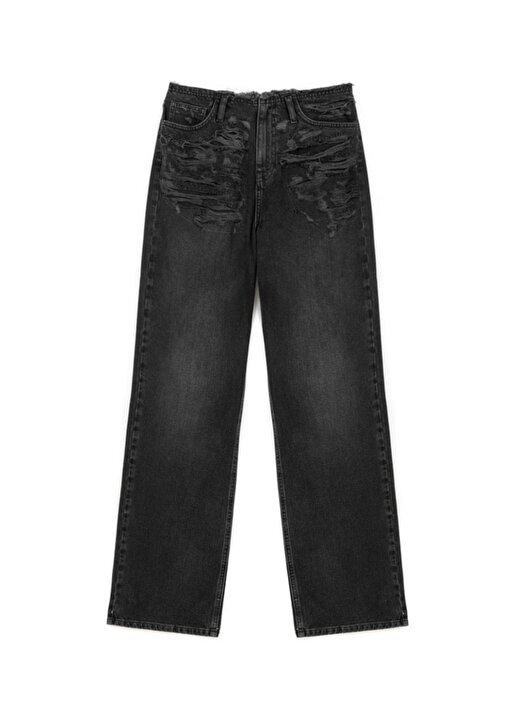 Twist Orta Bel Bol Paça Straight Siyah Kadın Denim Pantolon TS1240018012001 2