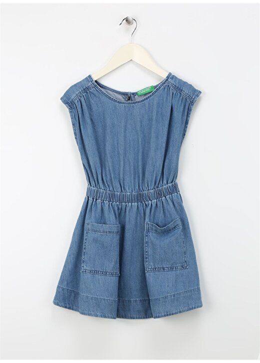 Benetton Mavi Kız Çocuk Uzun Elbise 4AD6CV029 1