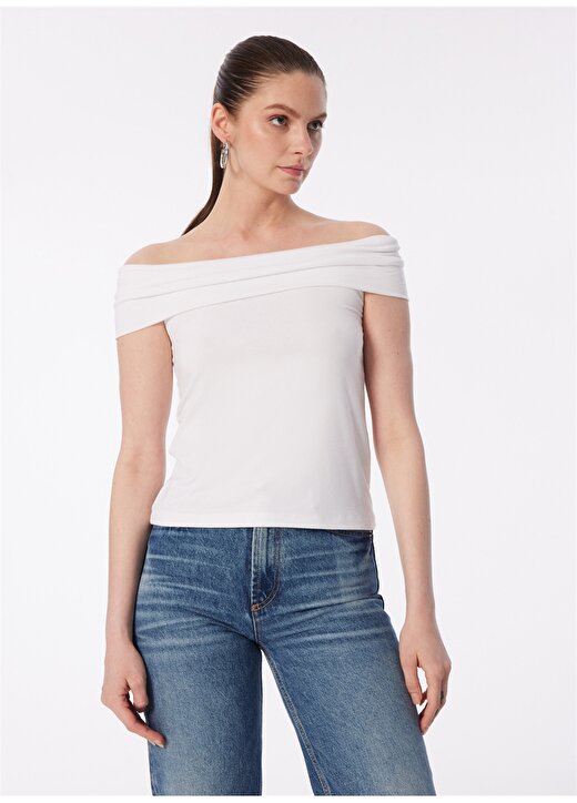 Sisley Kayık Yaka Beyaz Kadın T-Shirt 33CALH00P 1