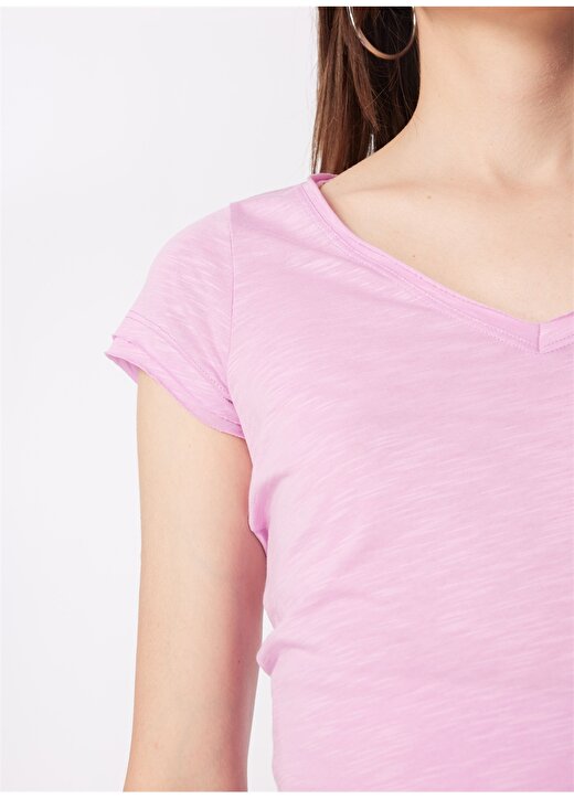 Sisley V Yaka Lila Kadın T-Shirt 3TNHL400E 4