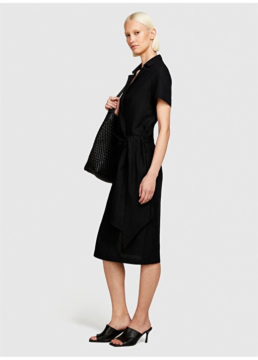 Sisley Gömlek Yaka Siyah Midi Kadın Elbise 40BRLV05L 2