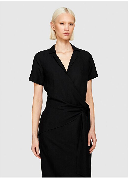 Sisley Gömlek Yaka Siyah Midi Kadın Elbise 40BRLV05L 3