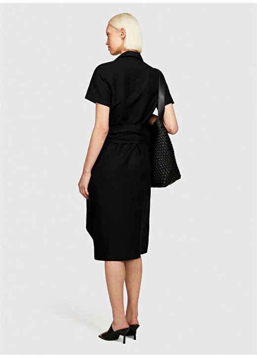 Sisley Gömlek Yaka Siyah Midi Kadın Elbise 40BRLV05L 4