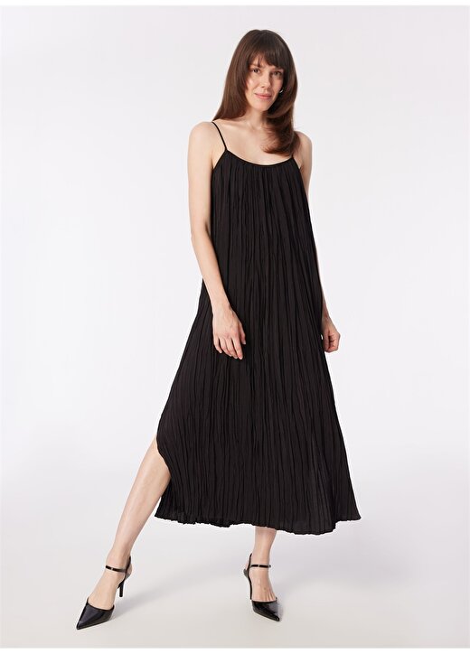 Sisley Geniş Yaka Siyah Midi Kadın Elbise 43A2LV05X 2