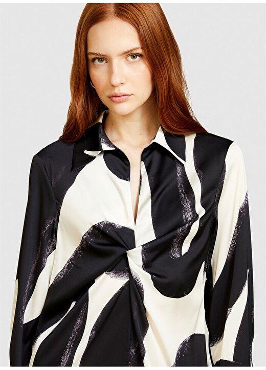 Sisley Gömlek Yaka Siyah - Beyaz Mini Kadın Elbise 4MBGLV05E 4