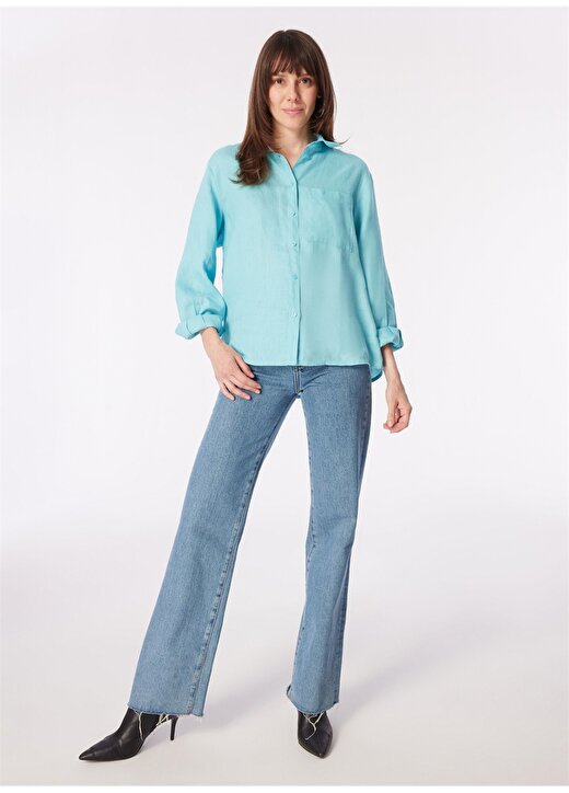 Sisley Geniş Fit Gömlek Yaka Açık Mavi Kadın Gömlek 5BMLLQ06S 2