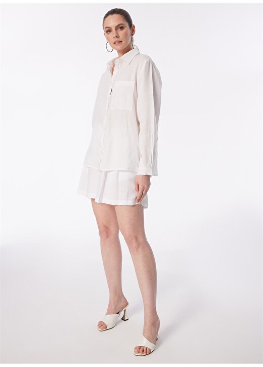 Sisley Geniş Fit Gömlek Yaka Beyaz Kadın Gömlek 5BMLLQ06S 3