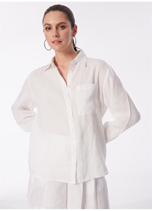 Sisley Geniş Fit Gömlek Yaka Beyaz Kadın Gömlek 5BMLLQ06S 4
