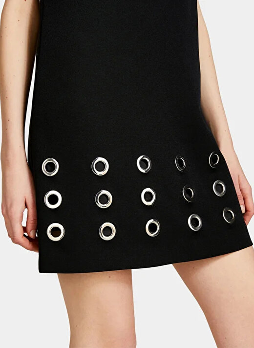 Sisley V Yaka Siyah Mini Kadın Elbise 4FZXLV05H 3