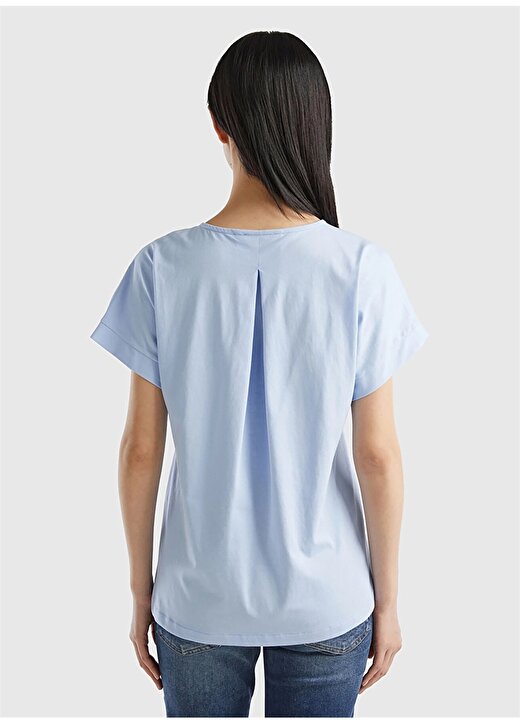 Benetton Kayık Yaka Açık Mavi Kadın T-Shirt 3BL0D106P 2