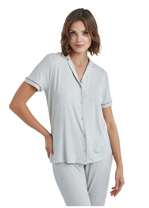 Blackspade Gömlek Yaka Baskılı Açık Gri Kadın Pijama Takımı 51356 2
