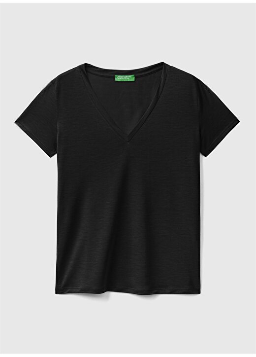 Benetton V Yaka Beyaz Kadın T-Shirt 3NLHE4249 2