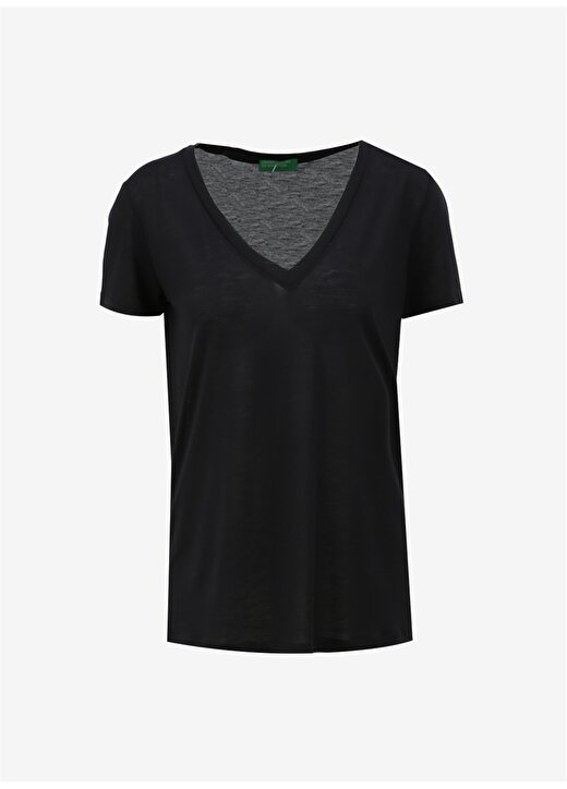 Benetton V Yaka Siyah Kadın T-Shirt 3NLHE4249 1