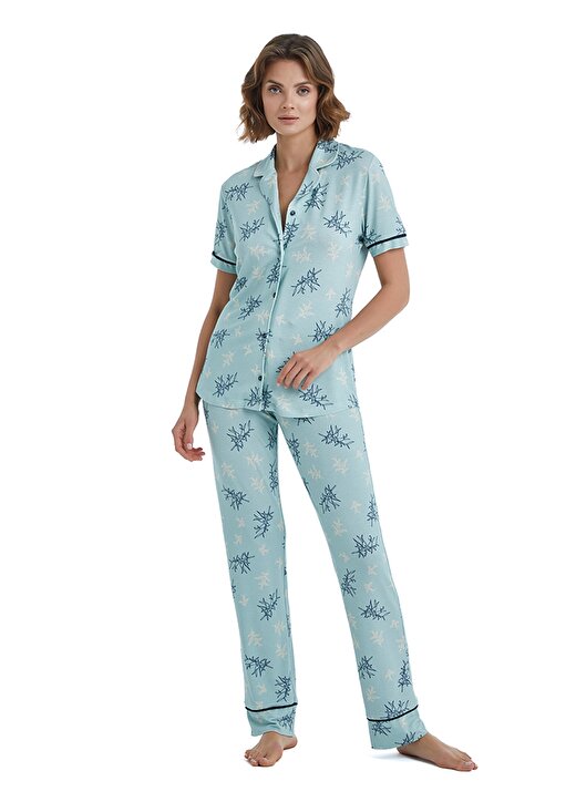 Blackspade Baskılı Açık Mavi Kadın Pijama Takımı 51411 1