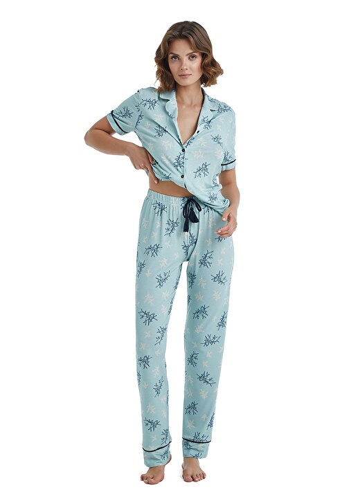 Blackspade Baskılı Açık Mavi Kadın Pijama Takımı 51411 2