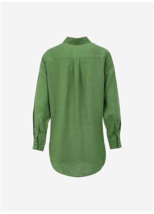 Benetton Açık Yeşil Kadın Keten Gömlek 5BMLDQ02U 2