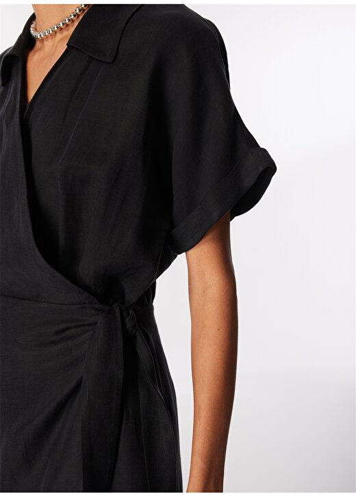 Pierre Cardin Siyah Kadın Diz Altı Comfort Fit Keten Elbise AVA 4