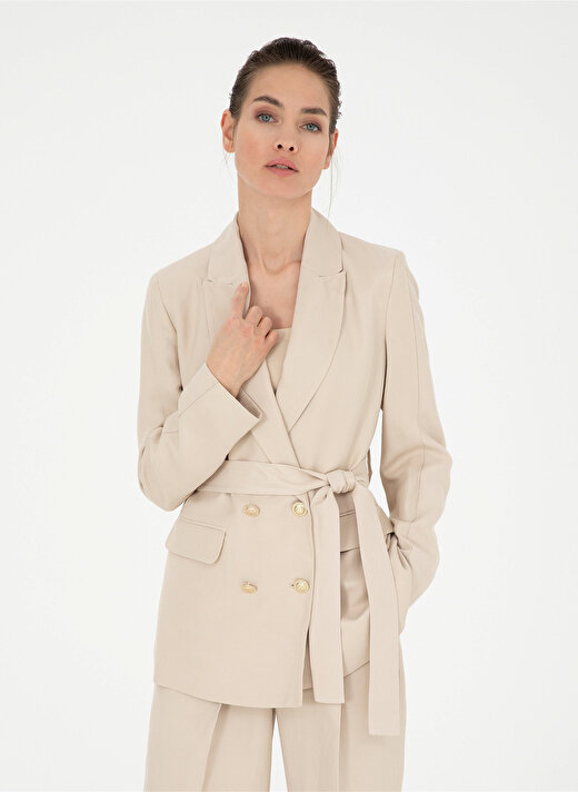 Pierre Cardin Kum Kadın Kırlangıç Yaka Regular Fit Keten Ceket CLAY-C   1