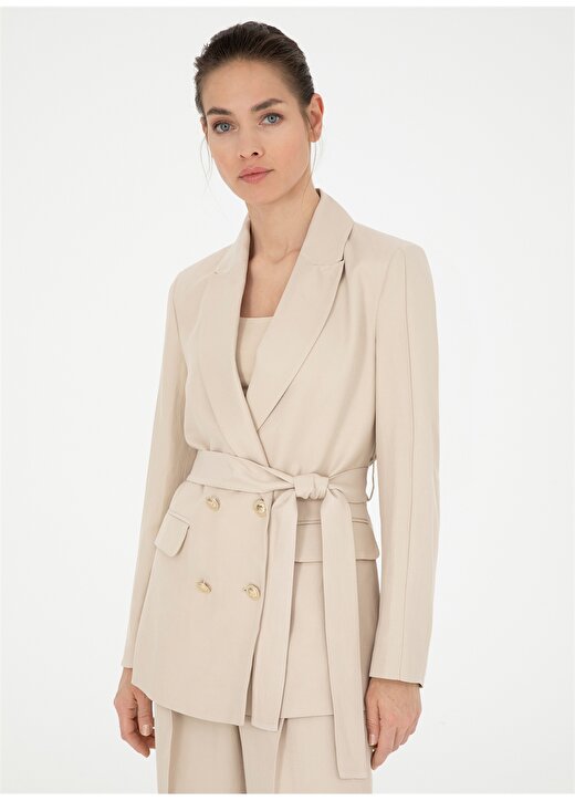 Pierre Cardin Kum Kadın Kırlangıç Yaka Regular Fit Keten Ceket CLAY-C 3