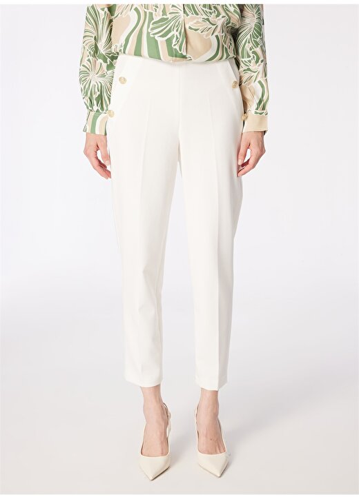 Pierre Cardin Yüksek Bel Cropped Fit Beyaz Kadın Pantolon SEDONA 3