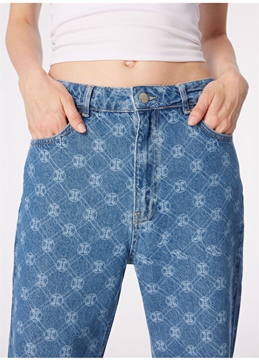 Pierre Cardin Yüksek Bel Boru Paça Mom Fit Açık Mavi Kadın Denim Pantolon RESY-P 4