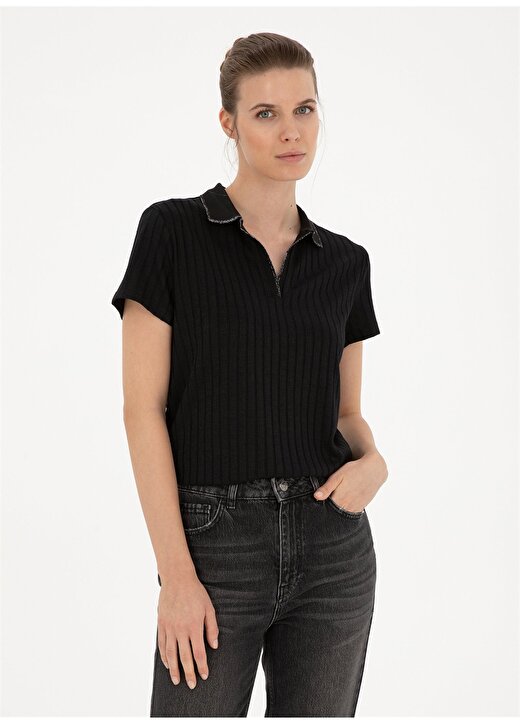 Pierre Cardin Siyah Kadın Slim Fit Polo T-Shirt RINO 1