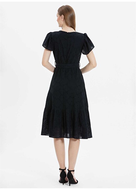 Selen O Yaka Desenli Siyah Standart Kadın Elbise 24YSL7410 3