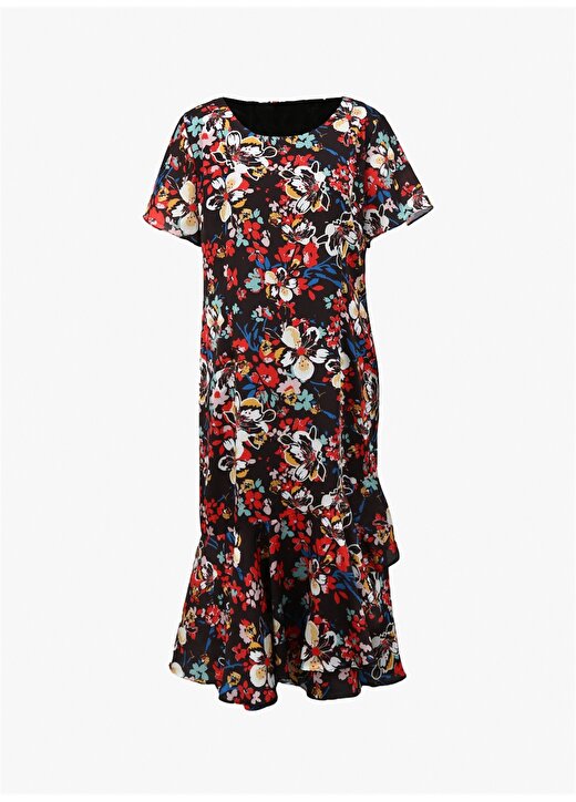 Selen O Yaka Çiçek Desenli Çok Renkli Standart Kadın Elbise 24YSL7427-BB 1