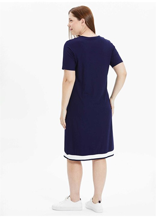 Selen V Yaka Düz Lacivert Standart Kadın Elbise 24YSL7483-BB 4