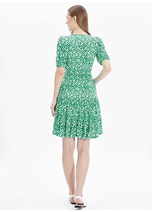 Selen Kruvaze Yaka Puantiyeli Yeşil Standart Kadın Elbise 24YSL7399 4