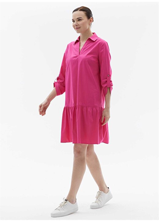 Selen Gömlek Yaka Düz Fuşya Standart Kadın Elbise 24YSL7444 2