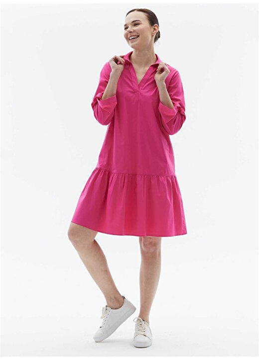 Selen Gömlek Yaka Düz Fuşya Standart Kadın Elbise 24YSL7444 3