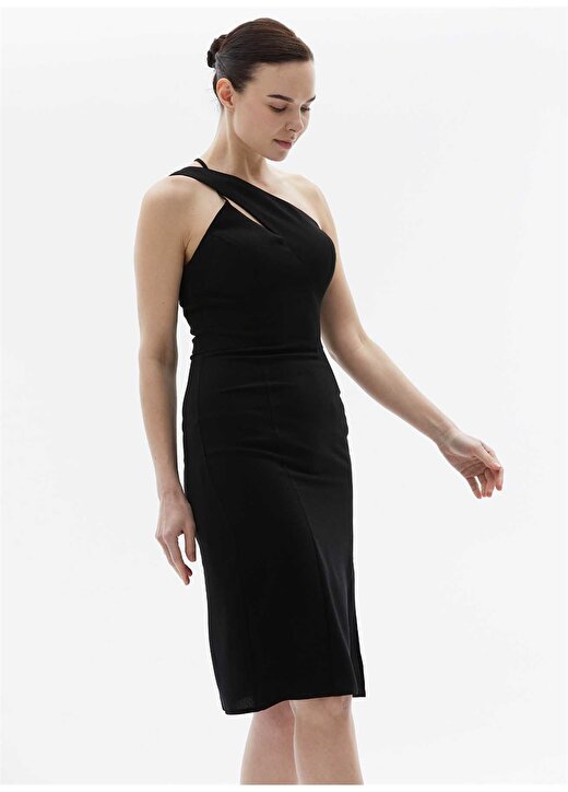 Selen V Yaka Düz Siyah Standart Kadın Elbise 24YSL7447 2