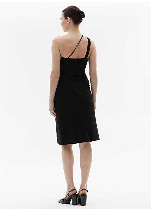 Selen V Yaka Düz Siyah Standart Kadın Elbise 24YSL7447 4