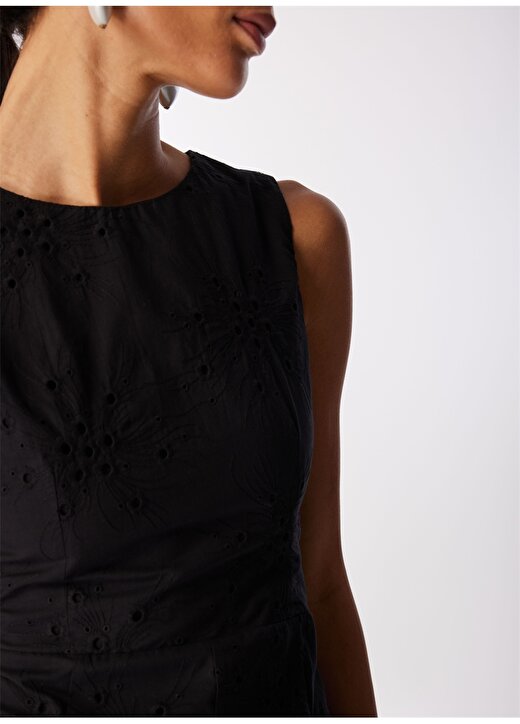 Selen O Yaka Desenli Siyah Standart Kadın Elbise 24YSL7407 4