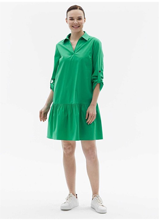 Selen Gömlek Yaka Düz Yeşil Standart Kadın Elbise 24YSL7444 1