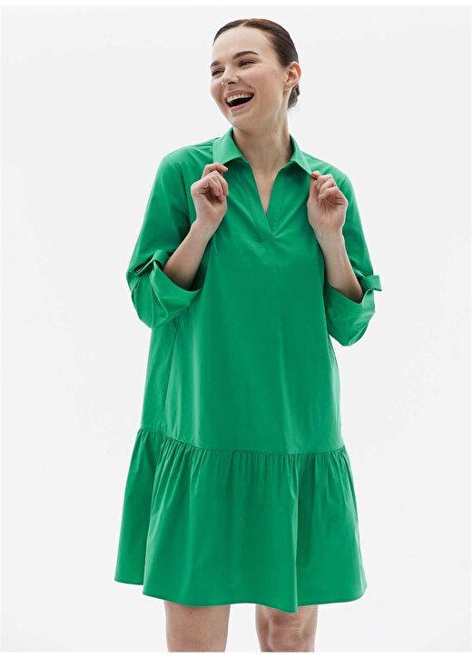 Selen Gömlek Yaka Düz Yeşil Standart Kadın Elbise 24YSL7444 2