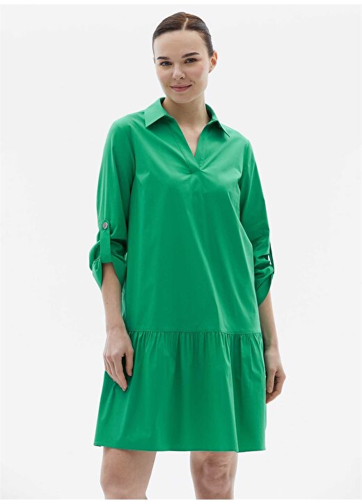 Selen Gömlek Yaka Düz Yeşil Standart Kadın Elbise 24YSL7444 3
