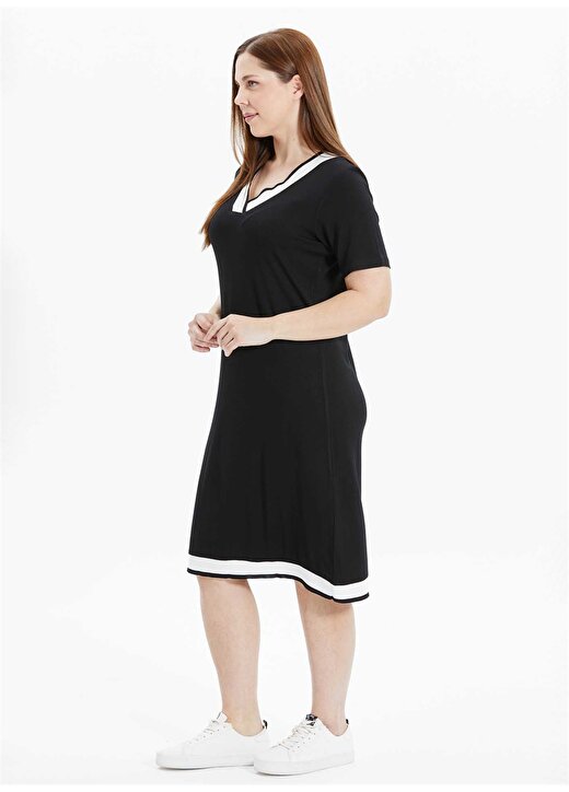 Selen V Yaka Düz Siyah Standart Kadın Elbise 24YSL7483-BB 2