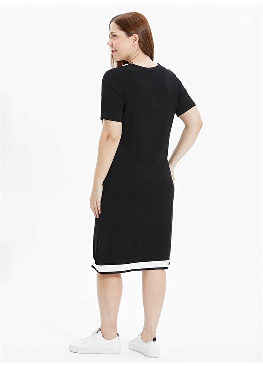 Selen V Yaka Düz Siyah Standart Kadın Elbise 24YSL7483-BB 3