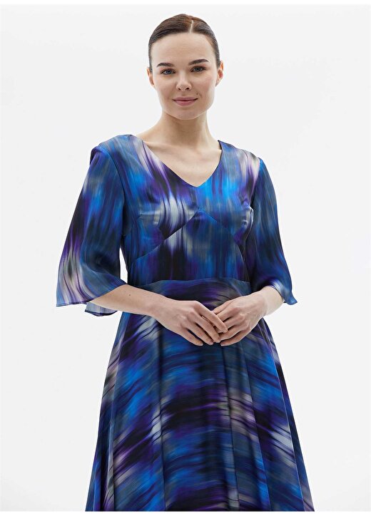 Selen V Yaka Emprime Saks Standart Kadın Elbise 24YSL7441 3