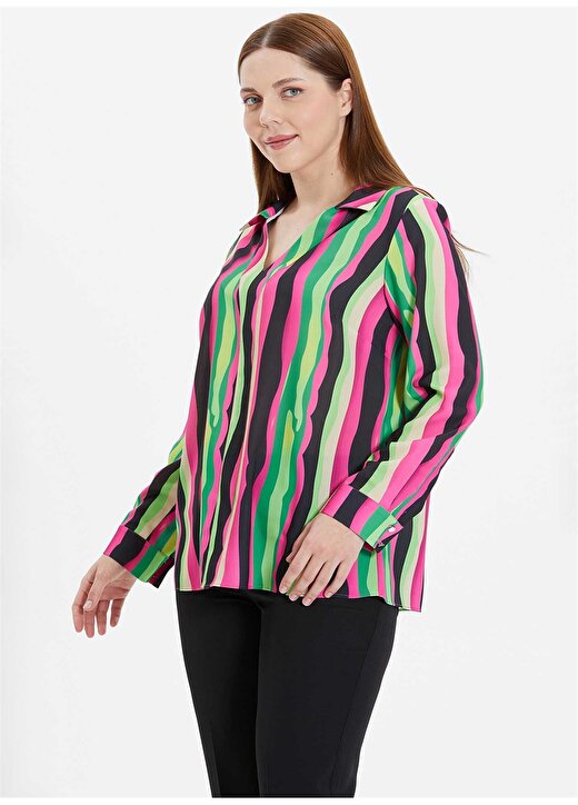 Selen Gömlek Yaka Çizgili Çok Renkli Kadın Bluz 24YSL8800-BB 2