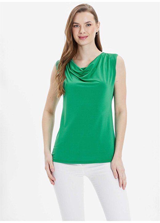 Selen Degaje Yaka Düz Yeşil Kadın Bluz 24YSL8778 1