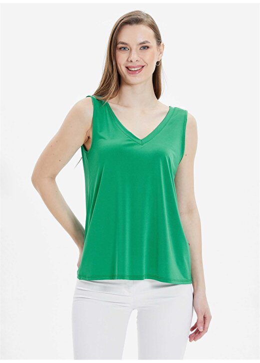 Selen V Yaka Düz Yeşil Kadın Bluz 24YSL8780 2