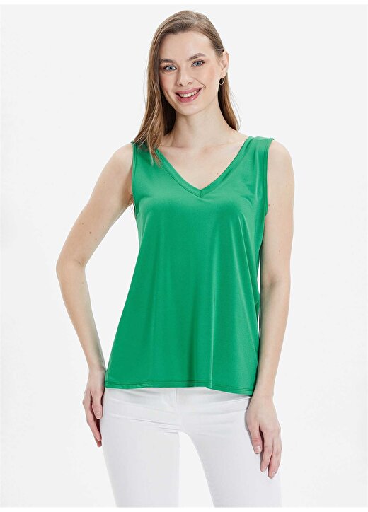 Selen V Yaka Düz Yeşil Kadın Bluz 24YSL8780 3