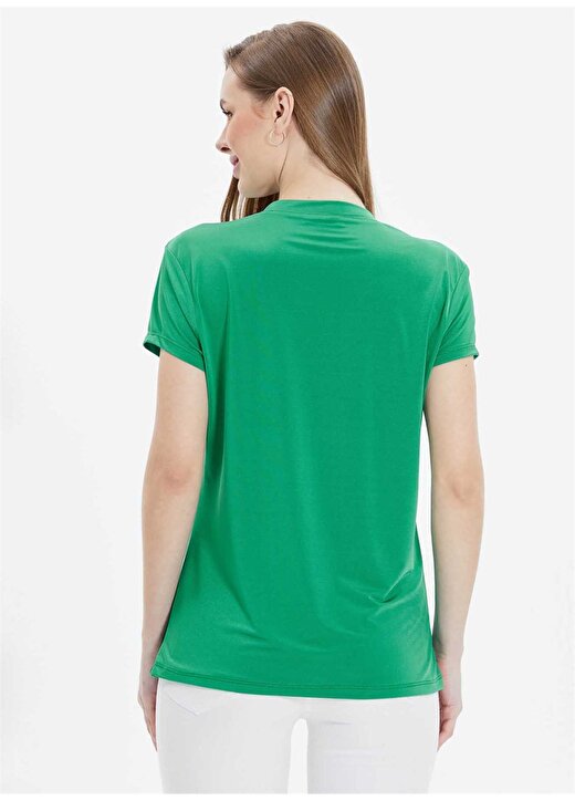 Selen V Yaka Düz Yeşil Kadın Bluz 24YSL8827 3