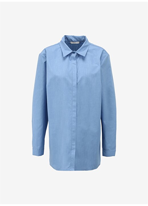 Selen Gömlek Yaka Düz Mavi Kadın Gömlek 24YSL8898-BB 1