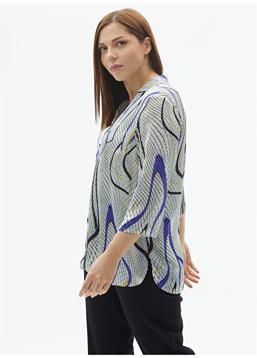 Selen Gömlek Yaka Emprime Mor Kadın Bluz 24YSL8851-BB 3