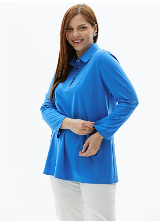 Selen Polo Yaka Düz Mavi Kadın Bluz 24YSL8858-BB 3