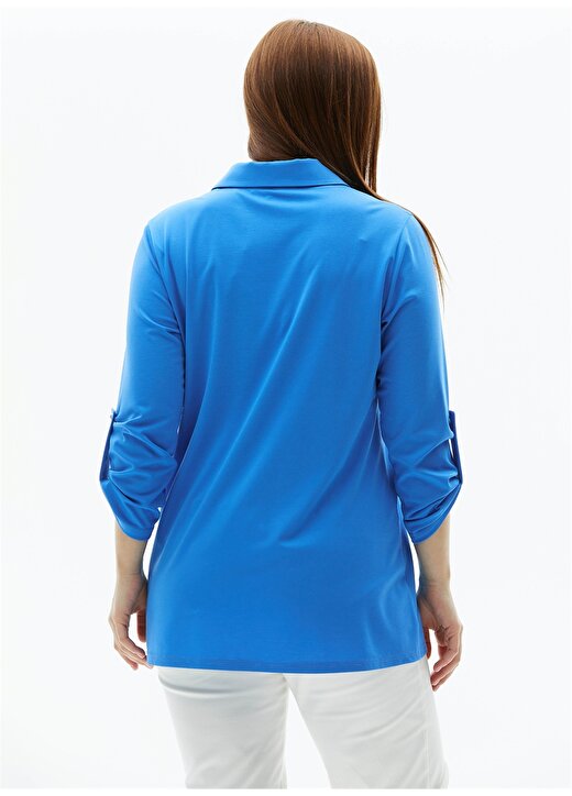 Selen Polo Yaka Düz Mavi Kadın Bluz 24YSL8858-BB 4